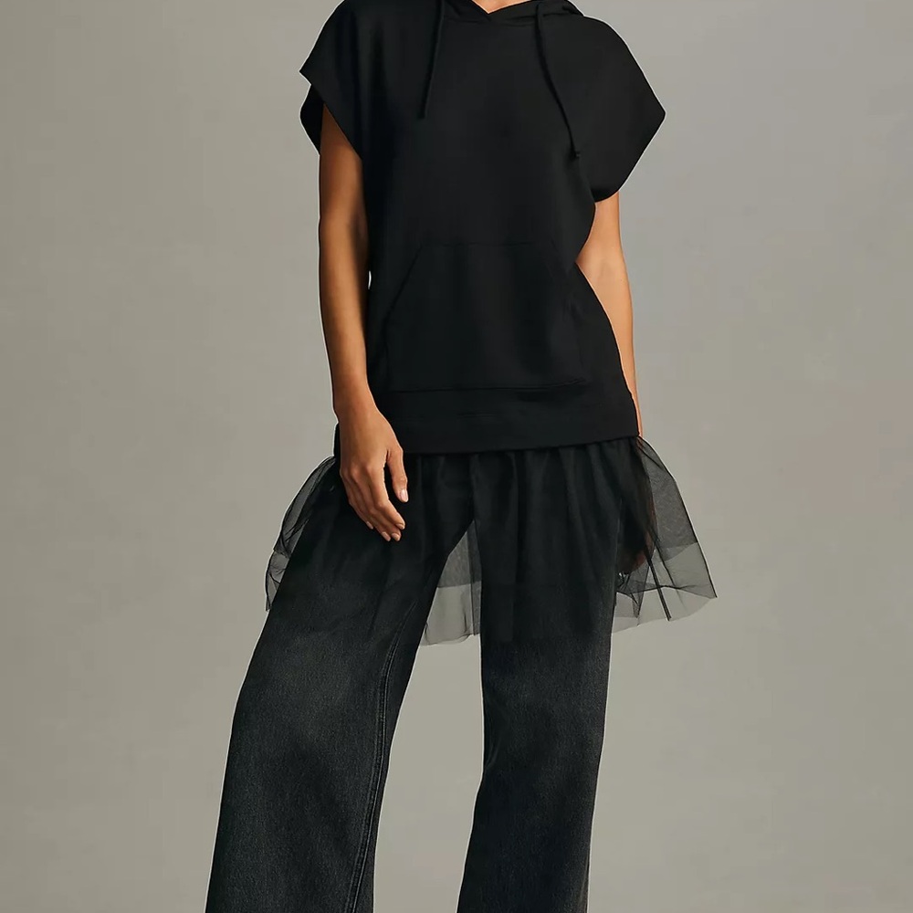 NWT Anthropologie Hooded Top with Tulle Detail